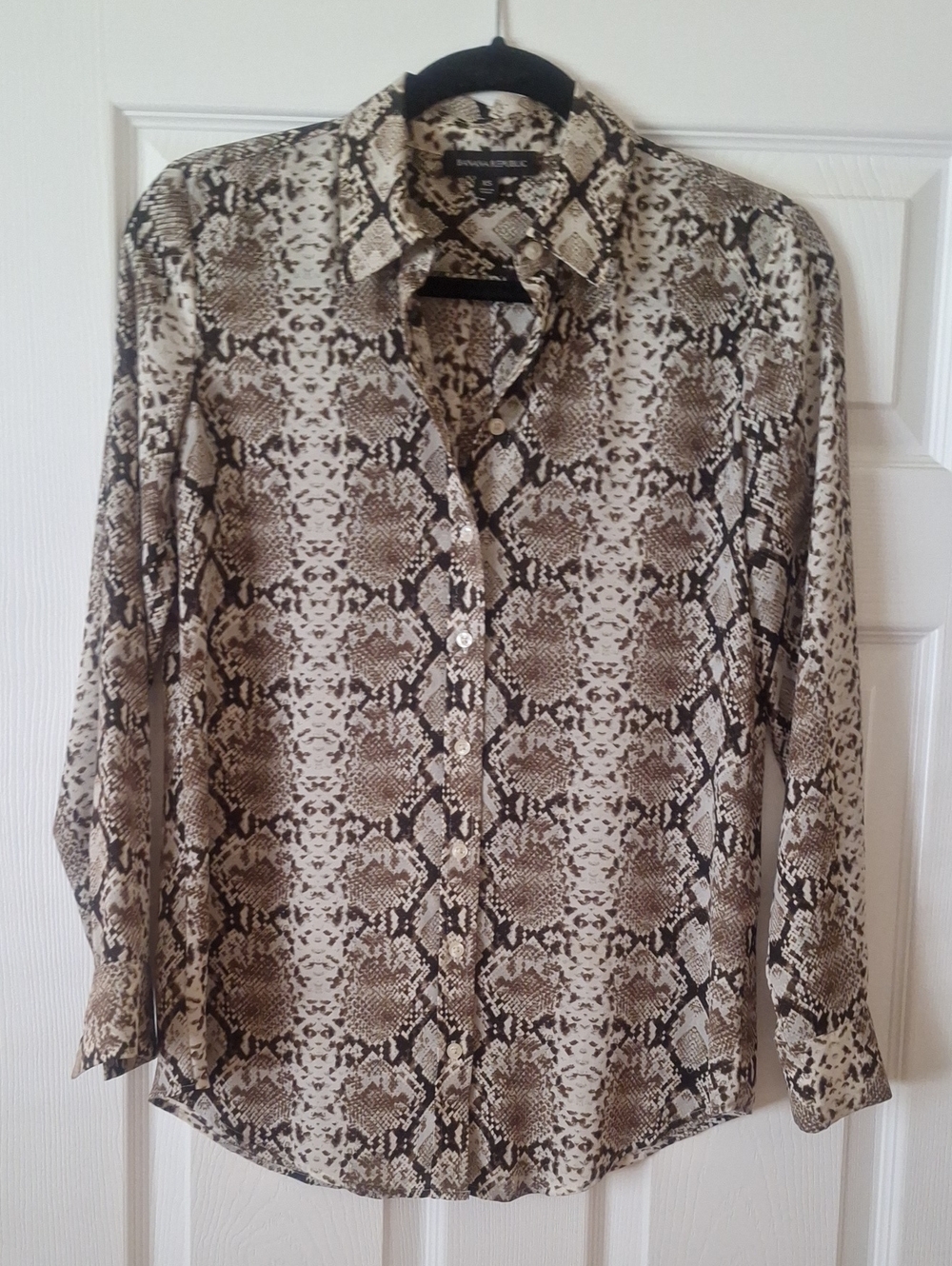 Banana Republic Brown and Cream Snake-Print Button-Down Shirt
